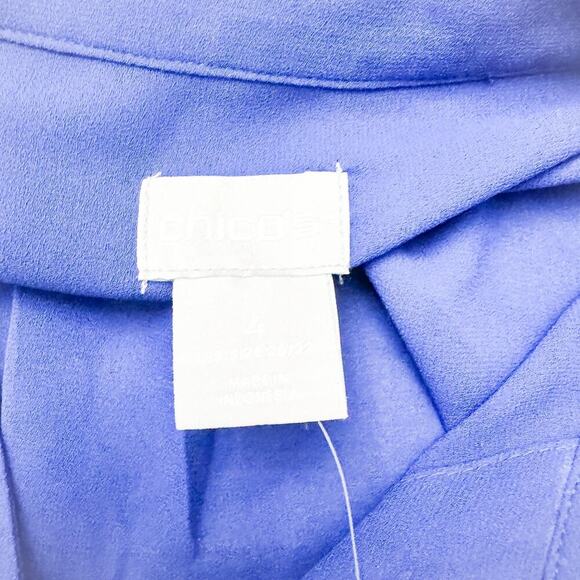 Chicos Flutter Sleeve Blouse Solid Crepe Top Seafaring Blue Size 4 NWT $90 - Picture 5 of 6